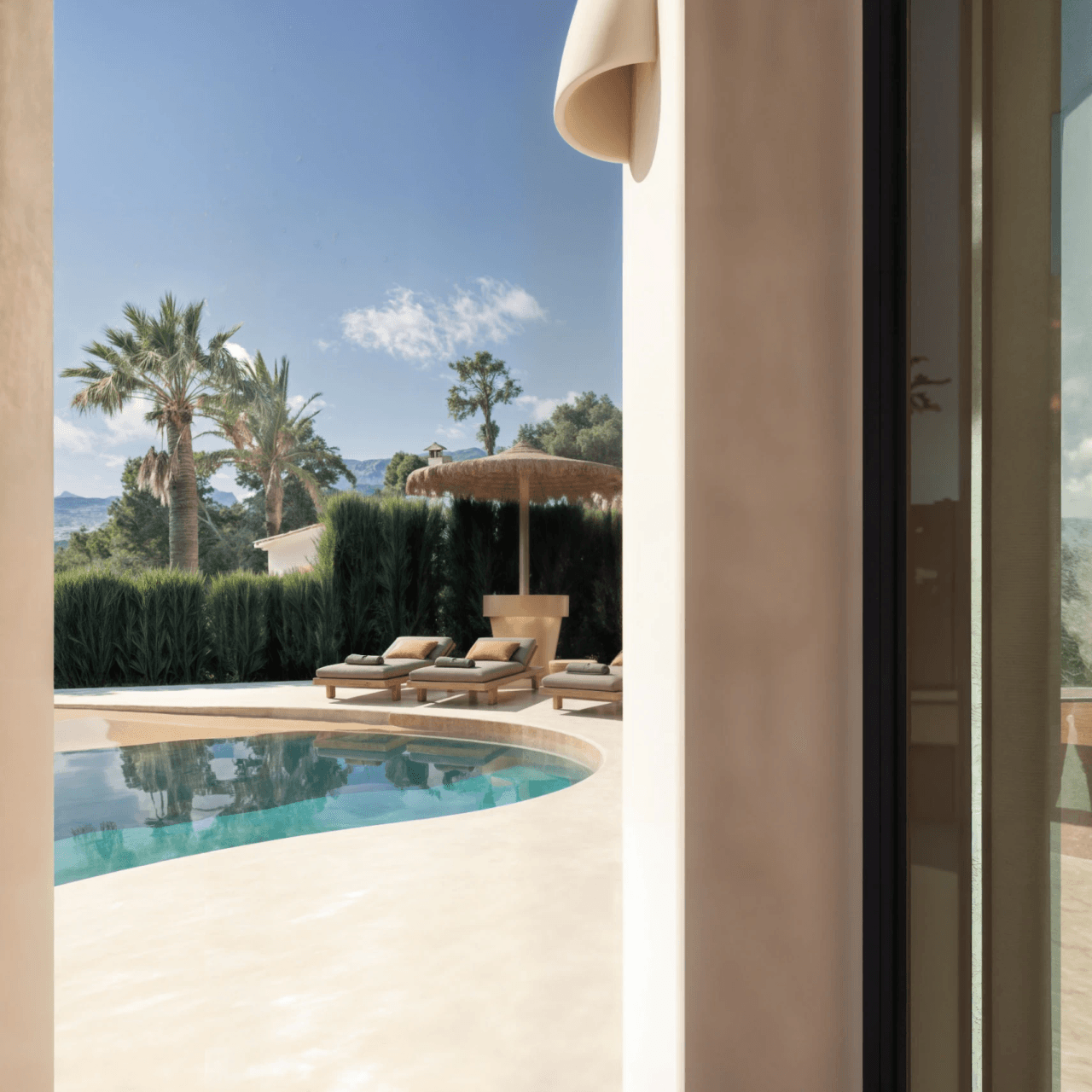 Exclusieve Ibiza-stijl villa met panoramisch zee- en bergzicht in Moraira