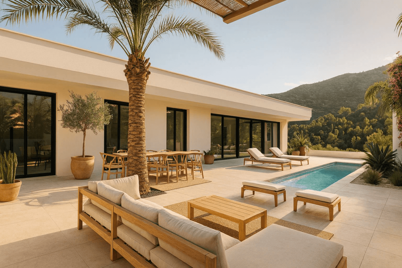 Villa design exclusif de style Ibiza à Pedreguer avec vue panoramique sur les montagnes